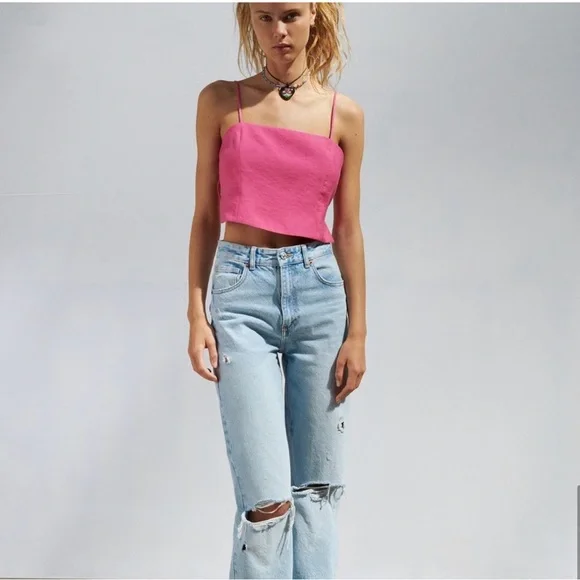Zara | Tops | Zara Flowy Crop Top Fuschia Size M | Poshmark